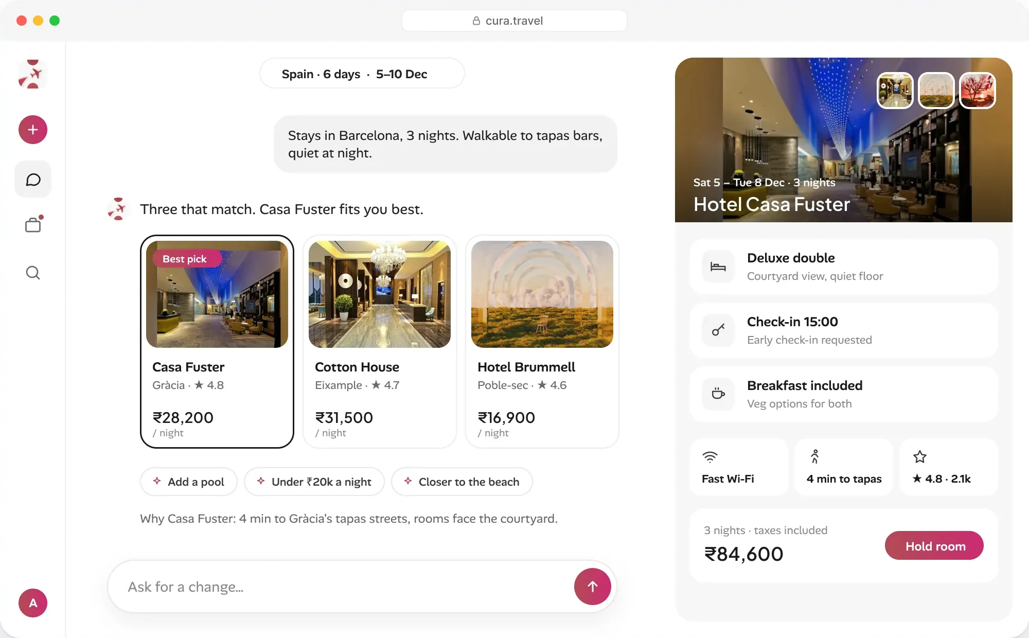 A stay in detail: rooms, photos and what each rate includes.